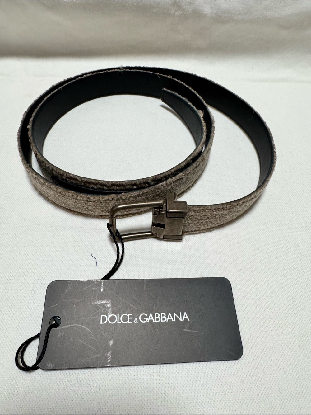 Dolce & Gabbana Men's Gray Woven Leather Belt with Metal Buckle